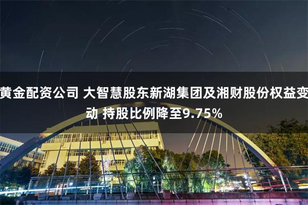黄金配资公司 大智慧股东新湖集团及湘财股份权益变动 持股比例降至9.75%