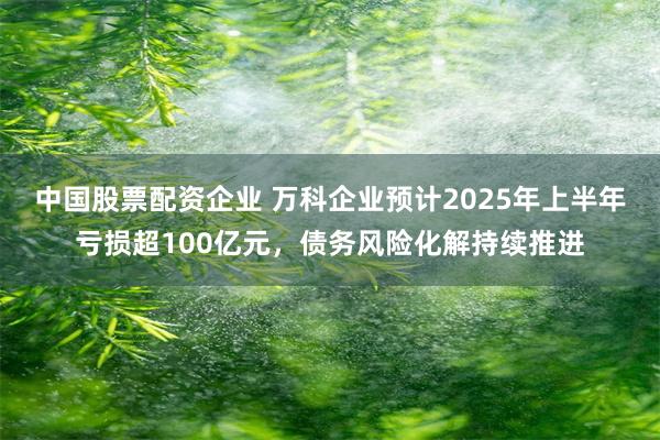 中国股票配资企业 万科企业预计2025年上半年亏损超100亿元，债务风险化解持续推进