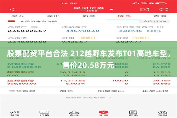 股票配资平台合法 212越野车发布T01高地车型，售价20.58万元